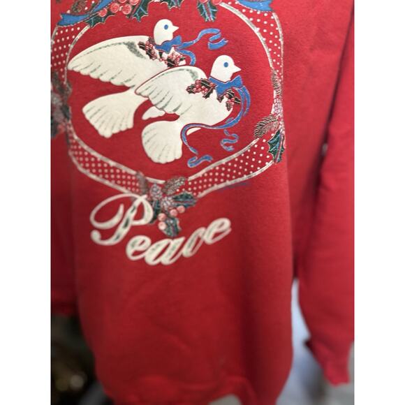 Vintage 90s Streetwear Womens Large Peace Doves Christmas Crewneck Sweatshirt - Picture 5 of 10